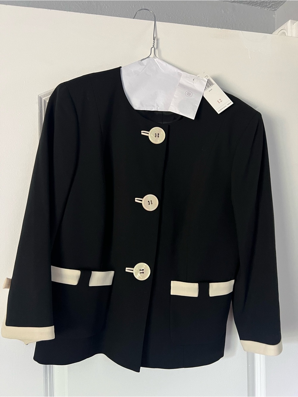 Dana buchman Black Jacket with Cream Trim and Buttons
